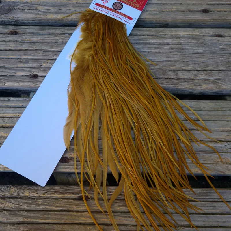 Whiting 1/2 BRONZE Grade Dry Fly Rooster Saddle in Golden Olive-2